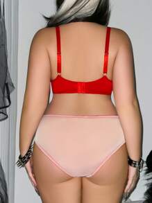 Spicy Aura 4pcs Plus Size Sexy Lace Patchwork Hollow-Out Lingerie Set - Red - View 2