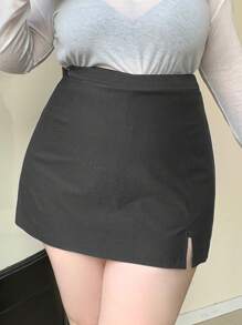 Dazy Plus Plus Size Solid Color A-Line Short Mini Skirt, Versatile Summer