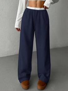 SHEIN Teen Girls Contrast Color Oversized Knit Casual Sweatpants