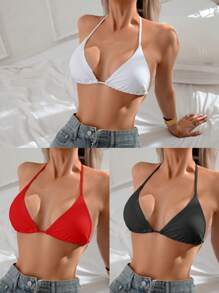 Swim Vcay 3 件装女士纯色吊带性感简约比基尼上衣夏季沙滩装节日波西米亚风 - 彩色 - 查看 4