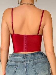 蕾丝内衣 Bralette 浪漫可穿戴吊带内衣文胸，无钢圈支撑 - 酒紅色 - 查看 2