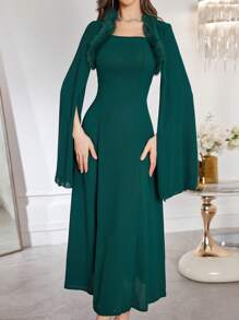 Modelyn Damen Kunstfell Splice Offene Ärmel Langes Kleid, Elegant