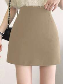 DAZY 纯色休闲裙裤，简约时尚，适合日常穿着 - 卡其色 - 查看 1