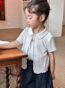DAZY Veste décontractée à simple boutonnage avec col châle, manches courtes pour jeune fille, tenues d'été pour filles