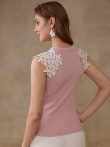 MOTF PREMIUM TOP DE TIRANTES DE ENCAJE GUIPUR CON CONTRASTE - Rosa - Ver 5