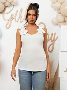 Loomaby Maternity Shoulder Strap 3D Floral Decor Camisole & Gender Reveal Dress, For Baby Shower Party - White - View 7