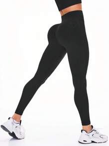Easithlete Easithlete 简约纯色无缝高腰运动紧身裤 - 深灰色 - 查看 2