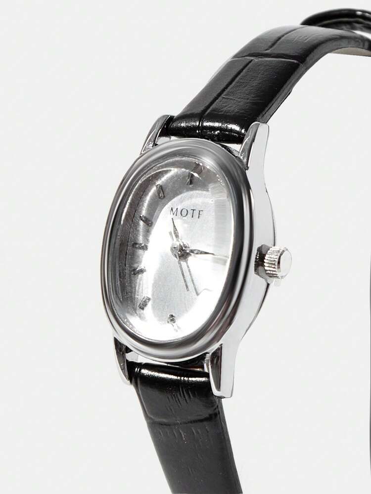 1PC WOMEN'S OVAL DIAL TEXTURED STRAP WATCH