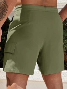 Manfinity Homme Men's Solid Color Drawstring Waist Cargo Pocket Casual Shorts - Mint Green - View 9