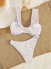 Swim EVENT Bộ đồ bơi bikini 2 mảnh màu trắng bó sát đi biển, tiệc âm nhạc ngày lễ, đồ bơi và áo choàng cho nữ, mùa xuân/hè - trắng - Xem 8