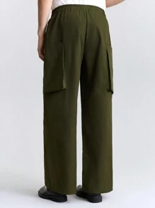 Ontre Men's Solid Color Lace-Up Pocket Casual Long Pants - Army Green - View 6