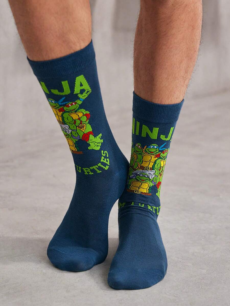 TEENAGE MUTANT NINJA TURTLES | SHEIN Calcetines de media caña azul marino, transpirables, suaves y de moda, con talón y puntera reforzada, aptos para todas las estaciones, para hombres - Azul Marino - Ver 1