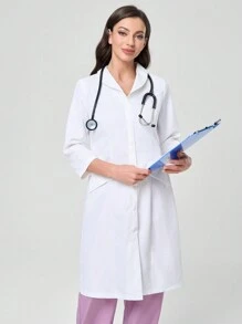 TaskEZ Blouse de laboratoire blanche minimaliste, décontractée, à boutons et poches sans motif