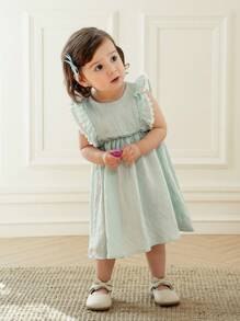 SHEIN Robe unie à volants de style vintage français pour bébé fille, adapté pour l'été