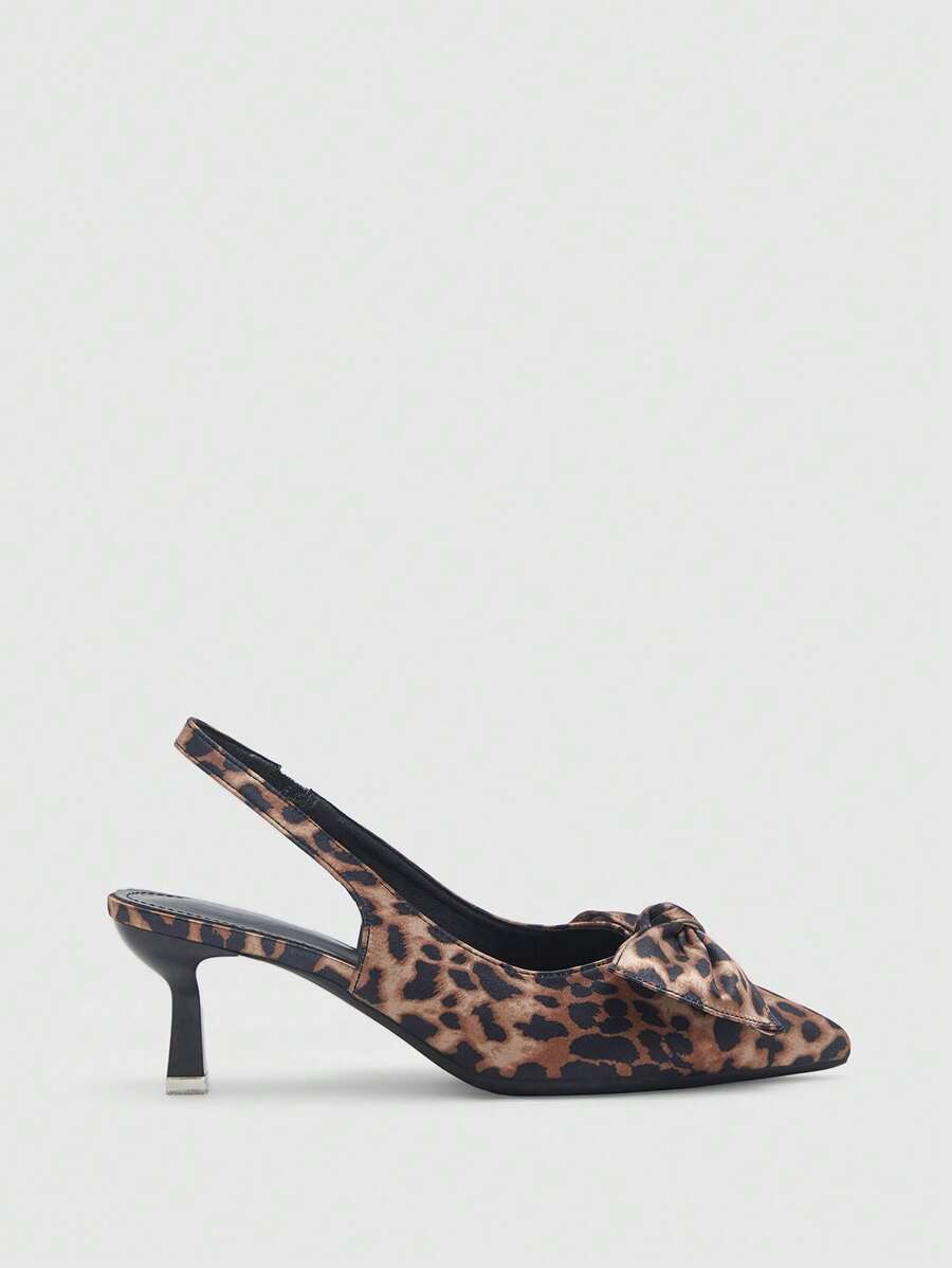 CUCCOO CHICEST Women's High Heel Slingback Pumps With Bow Leopard Print Cutout Ankle Strap Sandals - Multicolor - View 1