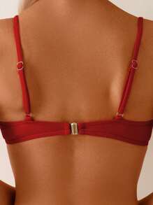 SHEIN Swim Springbreak Women 2pcs Solid Color Ribbed Racerback Wireless Bandeau Bikini Set With Cheeky Bottoms, Summer Beach Vacation Festival Boho - Red - View 8