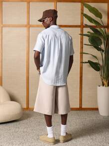 SUMWON 亚麻外观纽扣衬衫休闲海滩夏季短袖领口度假服透气经典款春季必备