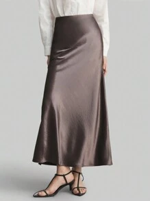 Ontre 女士简约时尚休闲日常半身裙 - 深灰色 - 查看 4