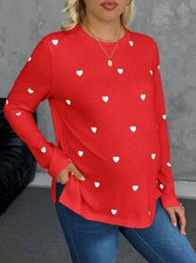 SHEIN Maternity Casual Long Sleeve T-Shirt, Simple And Fashionable For Daily Wear - Red - View 4