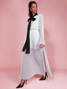COSMINA Women's Elegant Black & White Ruched Dress, Spring/Summer - Black and White - View 1