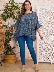 EMERY ROSE Camisa casual holgada con mangas acampanadas y estampado todo sobre para mujeres de talla grande en vacaciones