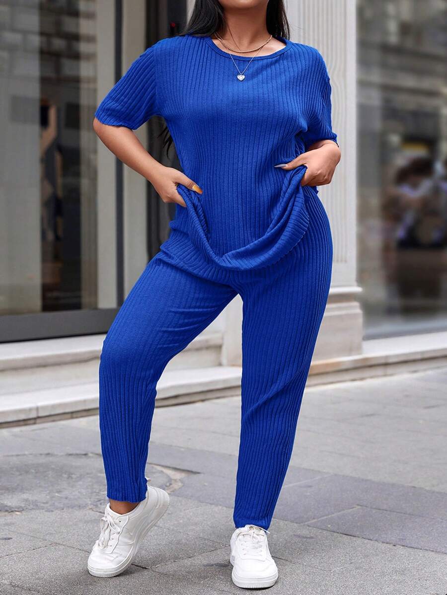 EURMUSE Plus Solid Tee & Pants - Royal Blue - View 1