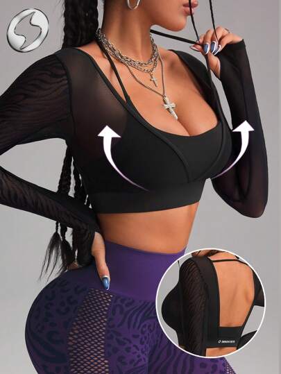 Innovista Women Activewear Cropped- Long Sleeve Sports Tshirt,Sweatshirts, Hollow Out Backless Push Up Breathable Mesh Cut Out Gym Top, High Elastic & Dry Fit Workout Outfits , Moister-Wicking, Zebra Fitness Top, Edgy & Unique Stylish Tracksuit, Cycle,Bike,Running,Cardio,Strength,Weights,Pilates,Yoga,Mat,Outdoor,Hike,Camping,Trail, Volleyball,Going Out, Athleisure,Base Layer,Buckleball, Music Festival, Party,Jiffy Shirts,Black,Autumn,Valentine