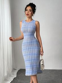 Chiquease Women's Backless Criss-Cross Strap Design Knit Sweater Dress - Baby Blue - View 6