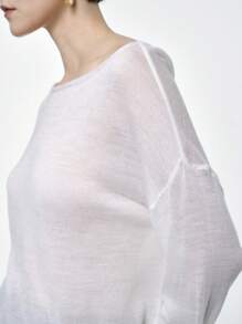 Aalyst 女式宽松简约圆领套头羊毛毛衣，轻薄透明针织套头衫秋冬