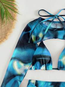 Slaydiva 女士印花简约修身比基尼上衣和下装泳装套装，适合夏季海滩度假 - 彩色 - 查看 3