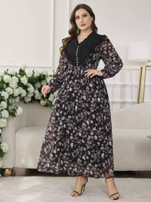 Modelyn Damen V-Ausschnitt Volant besetztes Blüten Langarm Kleid, elegant, schlankend, Große Größen - Verschiedenfarbig - Übersicht 5
