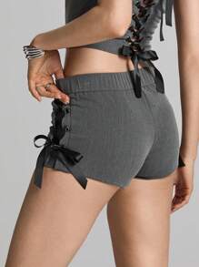 Easelle Pantalones cortos ultra de mujer con cintura de cordón tejido gris
