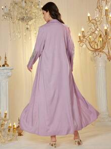 Al Najma Elegant Long Sleeve Casual Embroidered Studded Blazer Abayas - Pink - View 2