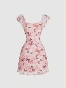 SHEIN MOD 女式蝴蝶结花朵盖袖蝴蝶结腰迷你连衣裙、女士度假装、春夏装、女士沙滩装、女士情人节装、女士约会夜装、热带度假女士装、女士早午餐装、波西米亚风女装、2000 年代风格、粉色连衣裙、网眼连衣裙、情人节连衣裙、迷你连衣裙、女士柔和色调连衣裙 - 彩色 - 查看 2