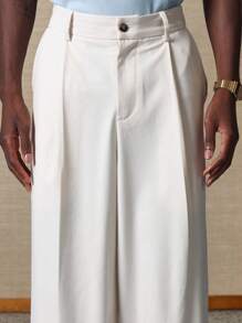 SUMWON 设计师宽腿褶皱西装裤专业商务办公装宽松正装长裤优质亚麻混纺定制男装春夏