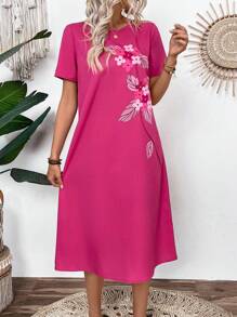 EMERY ROSE Women Summer Casual Printed Short Sleeve Mid-Length Dress