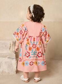 Travachic KIDS Babygirl 夏季可爱花卉图案无袖迷你连衣裙 - 粉色 - 查看 2