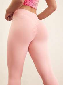 SHEIN Cheerettes Simple Solid Color Casual Leggings For Daily Wear - Baby Pink - View 3