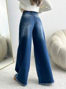 EURMUSE EXTRA WIDE LEG MID WAIST JEANS - Medium Wash - View 2