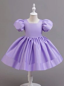 Young Girl Beaded Puff Sleeve Party Dress, Puffy Skirt Birthday Party Wedding Flower Girl Dress, All Seasons