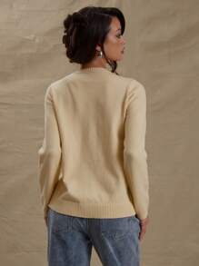 MUSERA Crew Neck Button Down Ribbed Cuff Long Sleeve Fitted Cardigan Spring Cute Y2k For Spring Casual Cute 90's Sun Butter Yellow Butter Wouldn't Melt Holiday Airport  Chic - Yellow - View 7