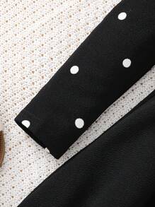 SHEIN Young Girl Knit Splicing Crew Neck Long Sleeve Dress - Black - View 3