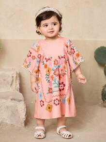 Travachic KIDS Babygirl 夏季可爱花卉图案无袖迷你连衣裙 - 粉色 - 查看 1