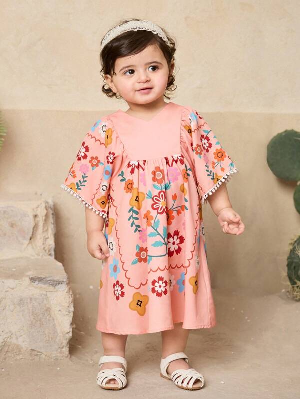 Travachic KIDS Babygirl 夏季可爱花卉图案无袖迷你连衣裙