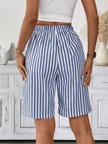 Easowa Damen Lässig gestreifte Bermuda Shorts mit Tasche