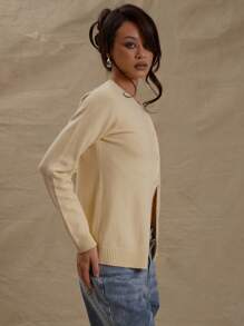 MUSERA Crew Neck Button Down Ribbed Cuff Long Sleeve Fitted Cardigan Spring Cute Y2k For Spring Casual Cute 90's Sun Butter Yellow Butter Wouldn't Melt Holiday Airport  Chic - Yellow - View 2