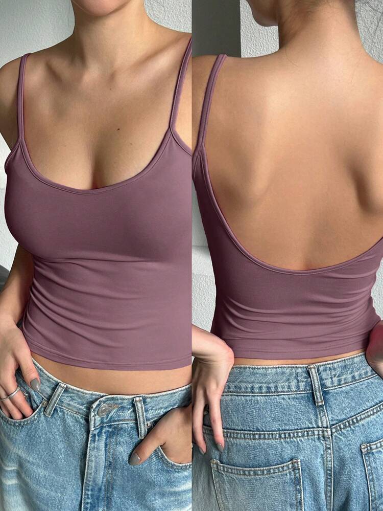 Women's Casual Versatile Slim Fit Backless Camisole Top, Spaghetti Strap Top