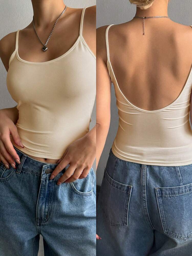 Women's Casual Solid Color Bodycon Spaghetti Strap Top, Spaghetti Strap Top