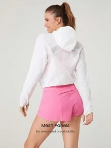 GLOWMODE Áo khoác chạy bộ di động nhẹ, chống nắng, lưới, viền có thể điều chỉnh, có túi sau, lỗ xỏ ngón tay cái, tập luyện chạy bộ - trắng - Xem 2