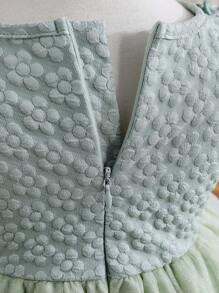 SHEIN Glamorique Kids Baby Girl Elegant Bow & Ruffled Mesh Jacquard Dress,Baby Girl Infant Toddler Princess Dress,Doll Dress,Summer